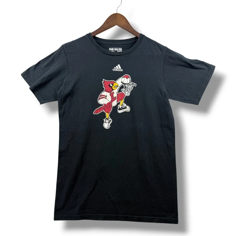 Louisville Cardinals Basketball Adidas Go-To Tee Black Dunking Bird Shirt Small
